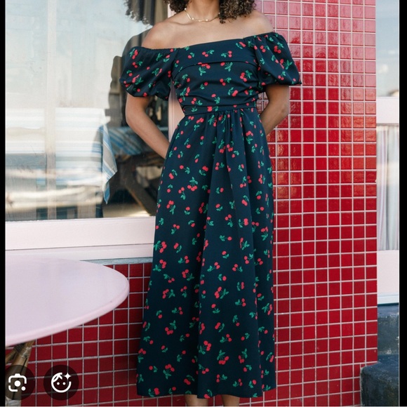 Petal & Pup Dresses & Skirts - Petal & Pup Chlo Puff Sleeve Midi Sundress Cherry Print Size L